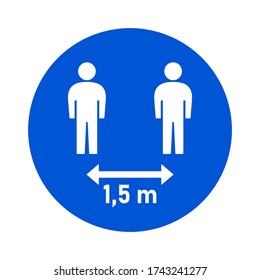 Social Distancing 1,5 m or 1,5 Metres Round Badge Icon. Vector Image.