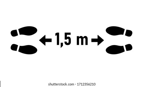 Social Distancing 1,5 Meters Keep Safe Distance Shoeprints Icon. Vector Image.