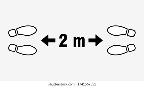 Social Distancing 2 M Or 2 Metres Keep Safe Distance Shoeprints Icon. Vector Image.