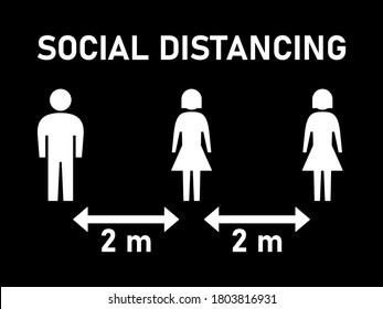 Social Distancing 2 M Or 2 Metres Keep Your Distance Instruction Sign. Vector Image.