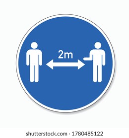 Social Distancing 2 Meter. Coronoavirus safety distance between people sign, mandatory sign or safety sign, on white background. Vector illustration. Eps 10 vector file.