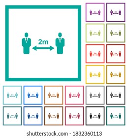 Distancia social 2 metros iconos de color plano con marcos cuadrantes sobre fondo blanco