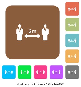 Social distancing 2 meters flat icons on rounded square vivid color backgrounds.