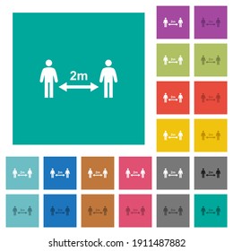 Distancia social de 2 metros de iconos planos multicolor sobre fondo cuadrado plano. Se incluyeron variaciones de iconos blancos y oscuros para efectos de movimiento o activos.