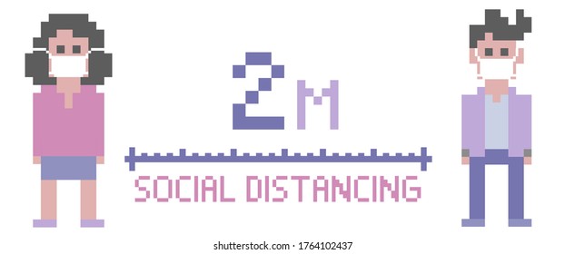 Señal de distanciamiento social de 2 metros.Ilustración vectorial del distanciamiento social para la gente.