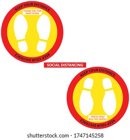 Social distancing for 2 people elevator (Lift). Vector of footprint sign red color with text keep your distance.  Protection from Covid-19, Coronavirus outbreak spreading concept.