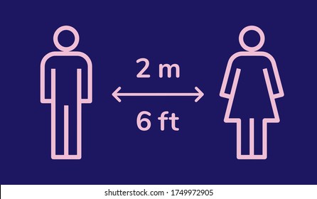 Social distancing 2m metre 6ft feet distance graphic icon illustration for Coronavirus Covid-19 quarantine pandemic epidemic