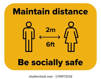 Social Distancing 2m metre distance 6ft feet graphic sign or sticker for Coronavirus Covid-19 pandemic epidemic quarantine. Printable and editable for use in shops, cafe, restaurant, public spaces etc