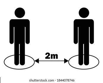 Social Distancing 2m Two Meters Stick Figure. Black Illustration Isolated on a White Background. EPS Vector 