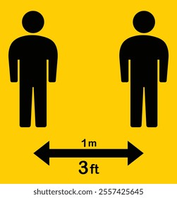 Social distancing 3 feet or 1 m vector icon. Social distancing icon.  Keep the 3 feet distance.  Keep distance sign. Physical distancing vector. Corona virus epidemic protective distance. 