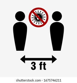 Social Distancing 3 Feet Icon. Vector Image.