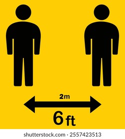 Social distancing 6 feet or 2 m vector icon. Social distancing icon.  Keep the 6 feet distance.  Keep distance sign. Physical distancing vector. Corona virus epidemic protective distance. 