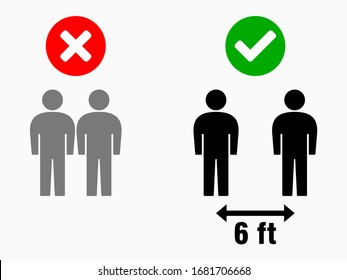 Social Distancing 6 feet Infographic. Vector Image.