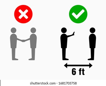 Distancia social de 6 pies sin signo de apretón de manos. Imagen vectorial.