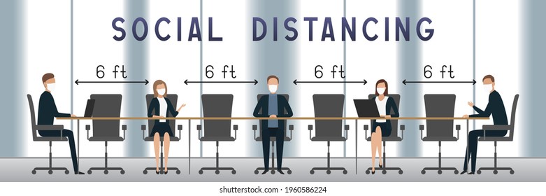 Social Distancing 6 Feet In Office. Quarantine. Vector Illustration.