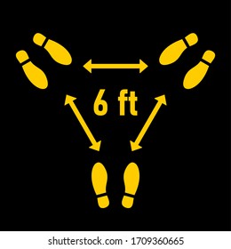 Social Distancing 6 Feet Three Pairs Of Shoeprints Icon. Vector Image.