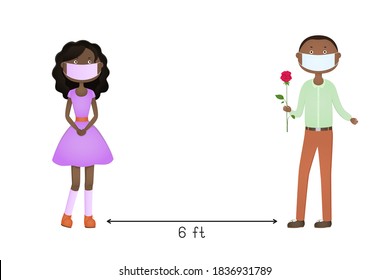 Social distancing 6 feet. Valentines Day 2021. Vector illustration.