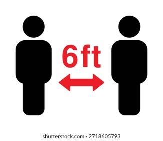 Ícone de Distanciamento Social de 6 pés com Seta Vermelha e Figuras - Imagem de Alta Qualidade Vetorial Stock