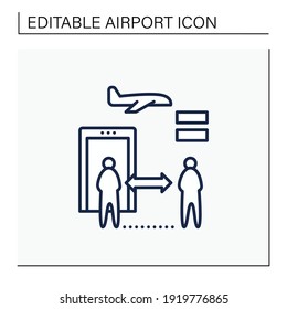 Social distancing at airport. Distance between checkpoints line icon. Safe distance for passengers. Protection against viruses. Airport new normal concept. Isolated vector illustration.Editable stroke