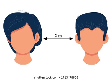 Social distancing with arrow distance between keep distance 2 m vector stock Illustration isolated on white background. Social Distancing and Self Quarantine. Quarantine measures sign. Coronavirus.