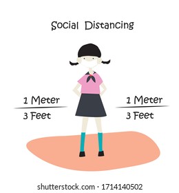 Social distancing, A asia woman girl  keep distance in public society people to protect from COVID-19 coronavirus outbreak spreading concept.
