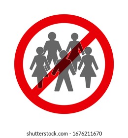 Social distancing. Ban on gathering symbol. Prohibition of assembly to avoid coronavirus infection. Isolated vector illustration on white background.
