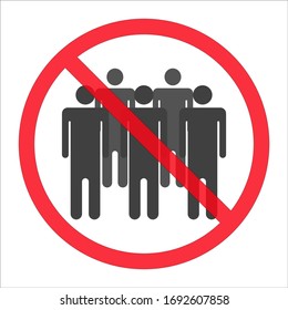 Social distancing - ban on gathering - prohibition of assembly symbols for two, three, four, five or more people. Isolated vector illustration on white background.