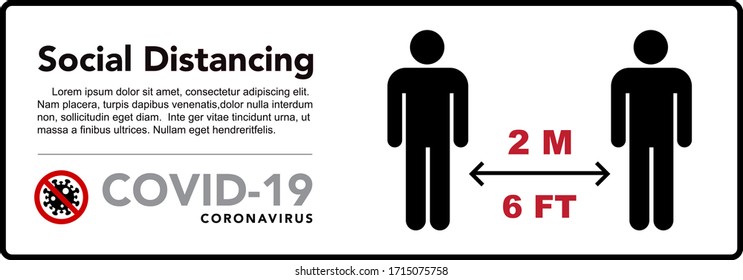 Cartel de distanciamiento social. Mantenga la distancia de 2 metros. Protección contra la epidemia de coronovirus. Ilustración del vector