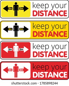 Social distancing banner. Keep the 2 meter distance. Warning sign for public places COVID-19 concept. An information banner for greeting customers, for business, opening a store, cafe, restaurant
