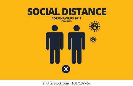 Social distancing banner template. Keep safe distance of 2 meter or 6 feet to protect from COVID-19 coronavirus outbreak spreading. Prevention information sign. Flat design vector illustration.