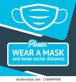 Social distancing. Banner template for opening a business after quarantine. Wear a mask and keep social distance. For printing and social networks.