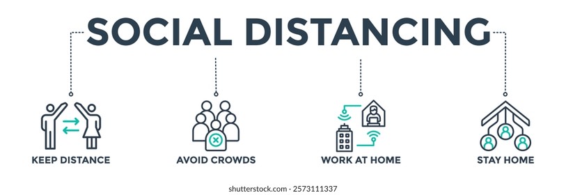 Social distancing banner web icon concept for remote working system