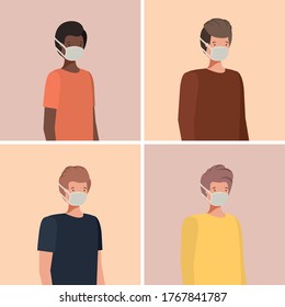 Social distancing between boys with masks design of Covid 19 virus theme Vector illustration