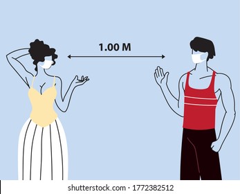 social distancing between two person, keep a distance to protect from coronavirus outbreak spreading vector illustration design