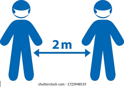 Social distancing between two persons with protection mask against 2019-ncov coronavirus pandemic. Vector illustration.