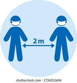 Social distancing between two persons with protection mask against 2019-ncov coronavirus pandemic. Vector illustration.