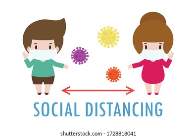 Social Distancing, boy and girl keeping distance for infection risk and disease coronavirus prevention, Health care concept wearing surgical protective Medical mask for prevent virus Covid 19
