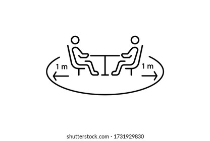 Social distancing in cafe. Distance of 1 meter between the tables in cafe or restaurant. Keep a safe simple thin line icon vector illustration.