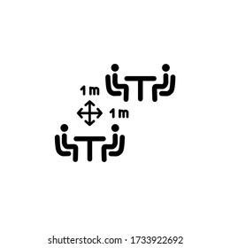 Social distancing in cafe. Distance of 1 meter between the tables in cafe or restaurant. Keep a safe simple thin line icon vector illustration.