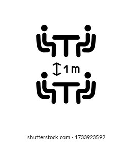 Social distancing in cafe. Distance of 1 meter between the tables in cafe or restaurant. Keep a safe simple thin line icon vector illustration.
