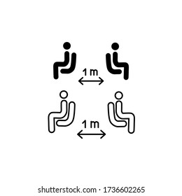 Social distancing in cafe. Distance of 1 meter between the tables in cafe or restaurant. Keep a safe simple thin line icon vector illustration set.
