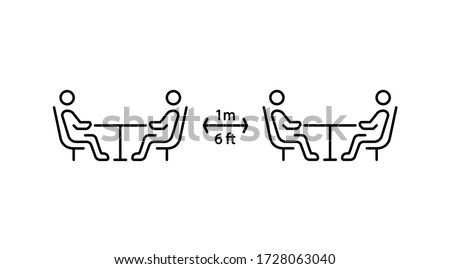 Social distancing in cafe. Distance of 1 meter/6 ft between the tables in cafe or restaurant. Keep a safe simple thin line icon vector illustration