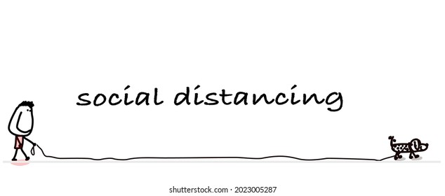 Social distancing cartoon illustration graphic art design 