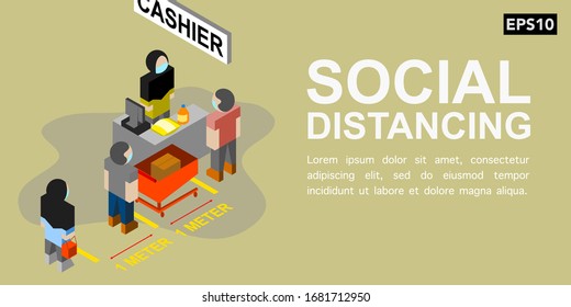 Social distancing at cashier counter illustration vector | EPS10