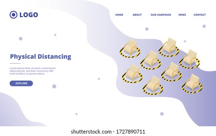social distancing for chair in public facility for website template or landing homepage site