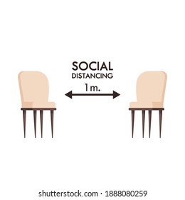 Social distancing. Chairs on white background. Social distancing. poster design.