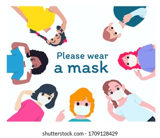 Social Distancing, Child group keeping distance for infection risk and disease, wearing a surgical protective Medical mask for prevent virus Covid-19. Health care concept.


