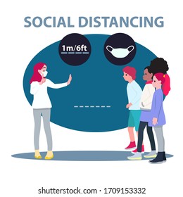 Social Distancing, Child group keeping distance for infection risk and disease, wearing a surgical protective Medical mask for prevent virus Covid-19. Health care concept.