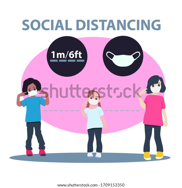 Social Distancing Child Group Keeping Distance Stock Vector (Royalty ...