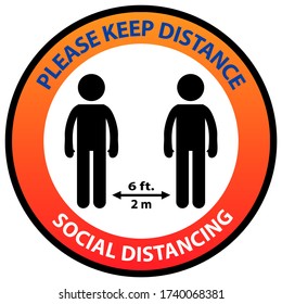 Social Distancing circle Sign 2 metre (m.) or 6 Feet (ft.) To Stop Coronavirus 2019 or Covid-19 Spreading poster. Vector Icon Design.